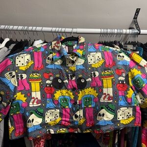 Colorful Graphic Crop Button-up Shirt